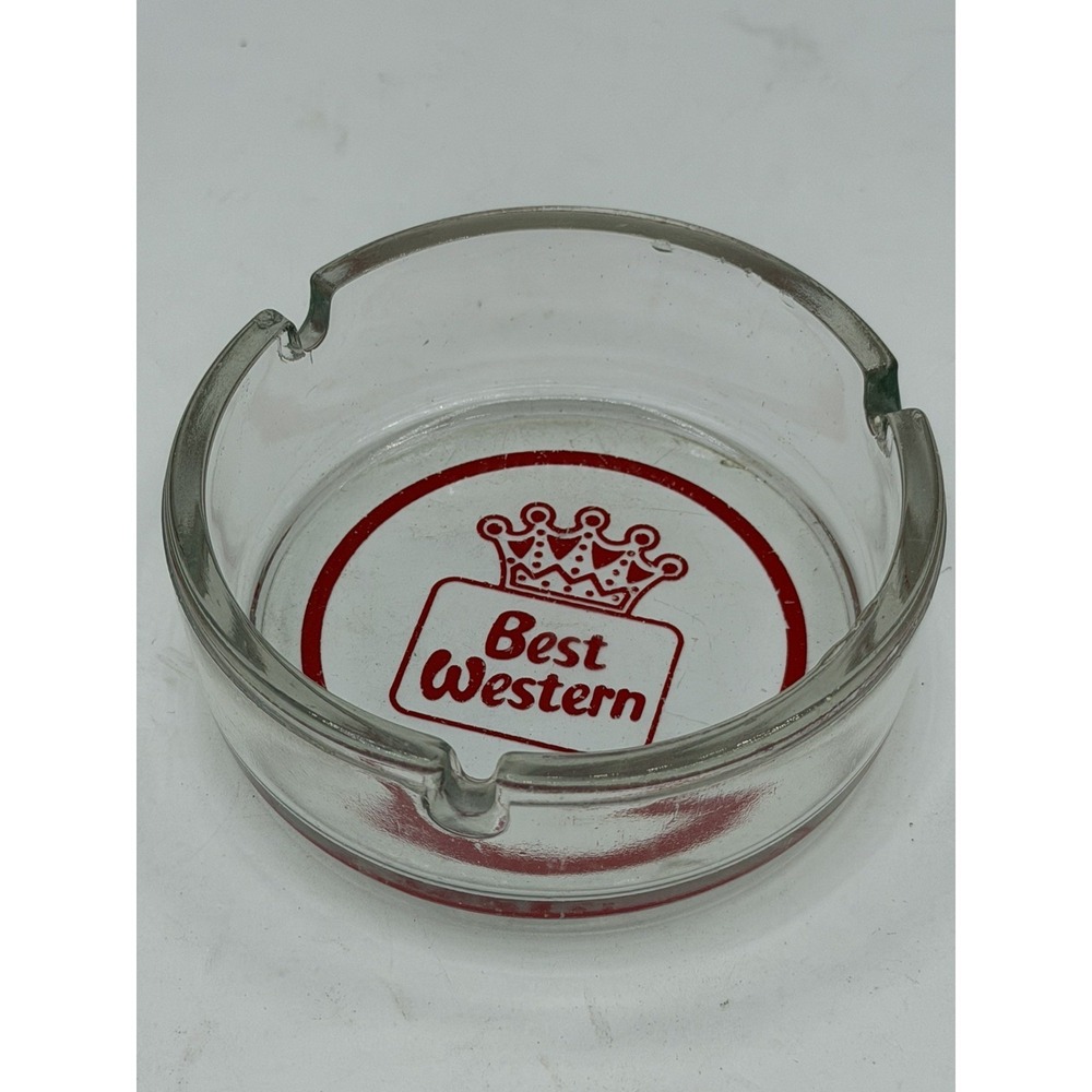 Vintage Best Western Ashtray Glass Round 4.75" Hotel Advertising